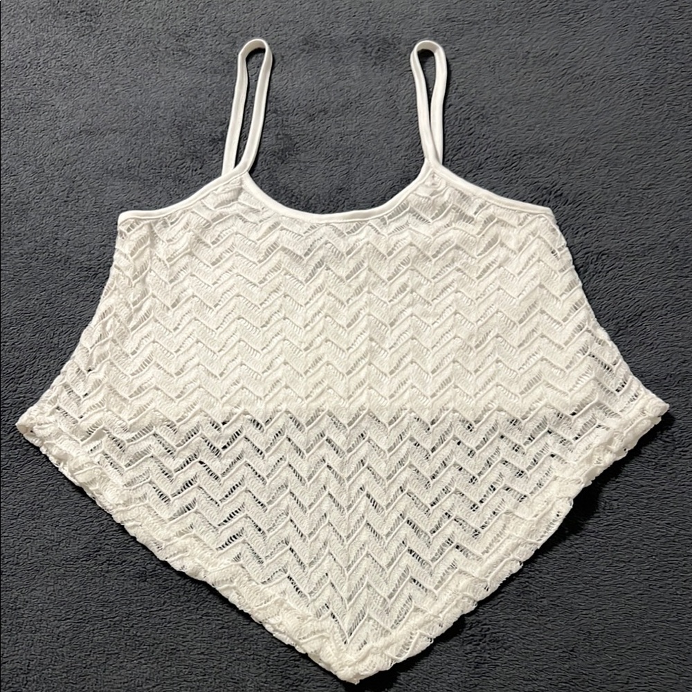 Rue21 white lace crop top women’s medium spaghetti straps pristine white overlay